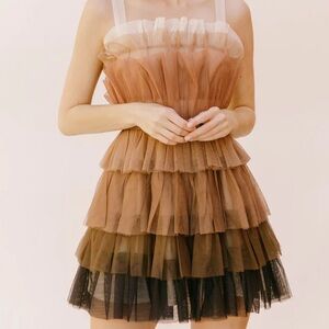 Brown Ruffled Mini Dress